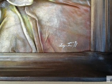 Obraz Stary z Podpisem - Wytłaczana Skóra, Widok z Chatą-2