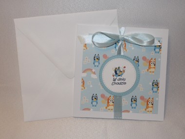 Kartka na urodziny dla dzieci pieski Bluey Blu i Bingo z bajki niebieska-2