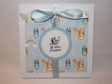 Kartka na urodziny dla dzieci pieski Bluey Blu i Bingo z bajki niebieska-1