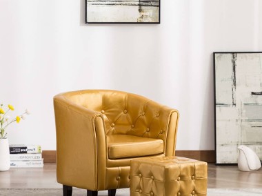 vidaXL Fotel klubowy z podnóżkiem, złoty, sztuczna skóra248024-1