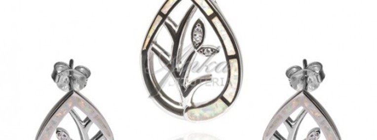 Komplet biżuteria srebrna z białym opalem-1