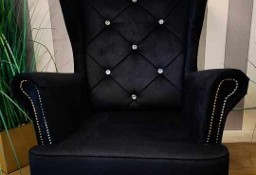 Fotel Uszak w tkaninie welurowej, piękne wykończenie, wygoda i elegancja