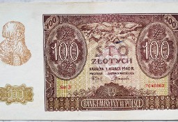 Banknot Polska GG Okupacja 100 Złotych zł 1940 rok r. Seria E Stan I/II AU 