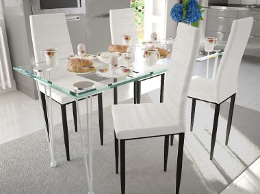 4 wysokie białe krzesła do jadalni + stół ze szklanym blatem271691-1
