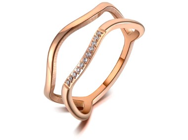 Nowy pierścionek kolor różowego złota złoty stal szlachetna cyrkonie drobny fale-1