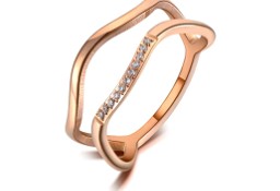Nowy pierścionek kolor różowego złota złoty stal szlachetna cyrkonie drobny fale
