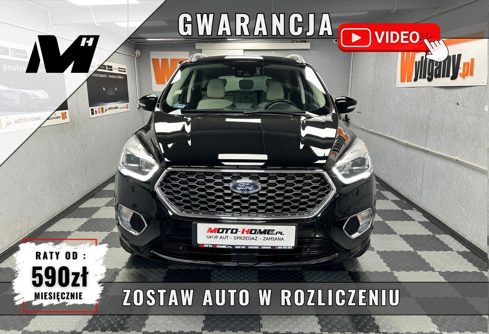 Ford Kuga III VIDEO 2.0 Benzyna 242KM, Vignale, jasna skóra, kamera GWARANCJA