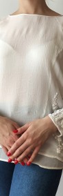 Szyfonowa biała bluzka Zara M 38 boho retro zdobienia haft koraliki-3