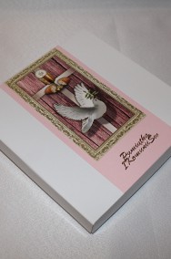 Kartka w pudełku na Pierwsza Komunia Święta biała różowa gołąbek dla dziewczynki-2