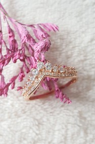 Nowy srebrny pierścionek srebro 925 pozłacany różowe złoto białe cyrkonie-2