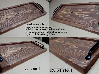 taca drewniana rustyk metalowe uchwyty 60cm deska-1