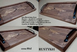taca drewniana rustyk metalowe uchwyty 60cm deska
