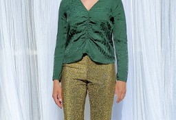 Zielona elegancka bluzka H&M 40 L wiskoza retro satynowa dekolt