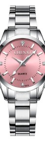 Zegarek damski różowy srebrny klasyczny Chenxi bransoleta stalowa kwarcowy-3