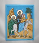 Obraz olejny stylizowany Święta Rodzina z osiołkiem ikona Maryja Józef i Jezus