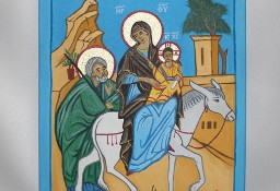 Obraz olejny stylizowany Święta Rodzina z osiołkiem ikona Maryja Józef i Jezus