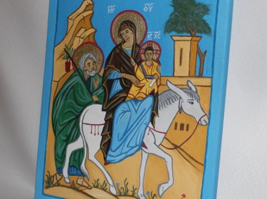 Obraz olejny stylizowany Święta Rodzina z osiołkiem ikona Maryja Józef i Jezus-2