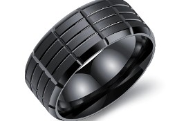 Nowy pierścionek obrączka czarna szeroka stal szlachetna męska unisex