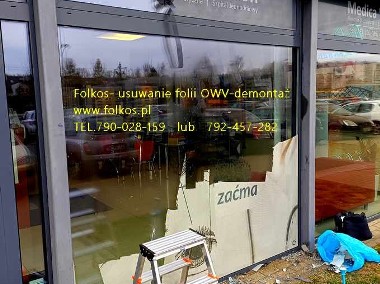 Usługa demontażu, usuwania folii z szyb, witryn, przeszkleń biurowych  Warszawa -1
