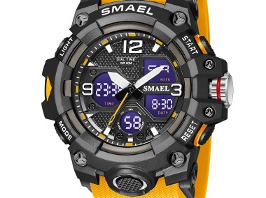 Sportowy zegarek SMAEL pomarańczowy analogowo cyfrowy elektroniczny LED WR50-1