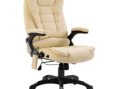 vidaXL Krzesło biurowe z masażem, kremowe, sztuczna skóra20238-1