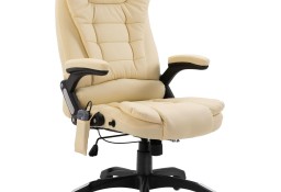 vidaXL Krzesło biurowe z masażem, kremowe, sztuczna skóra20238