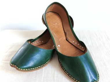 Zielone skórzane buty balerinki 37 skóra orient indyjskie khussa mojari jutti -1