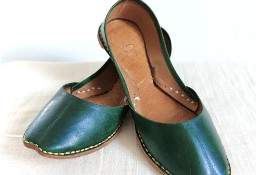 Zielone skórzane buty balerinki 37 skóra orient indyjskie khussa mojari jutti 