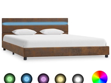 vidaXL Rama łóżka z LED, brązowa, tapicerowana tkaniną, 160 x 200 cm 284808-1