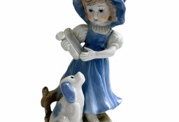 Figurka porcelanowa - dziewczynka z harfą i psem