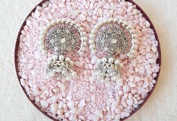 Kolczyki boho bohemian srebrny kolor perełki jhumki jhumka orientalne indyjskie