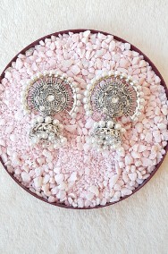 Kolczyki boho bohemian srebrny kolor perełki jhumki jhumka orientalne indyjskie-2