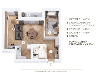 Ostatnie mieszkanie 44m| 2 pokoje, Balkon, bez PCC -1