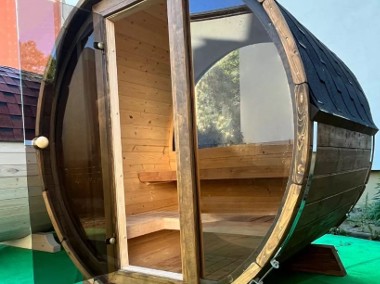 Sauna tarasowa 160 cm w pełni przeszklona KOSMOS ze świerku skandynawskiego-1