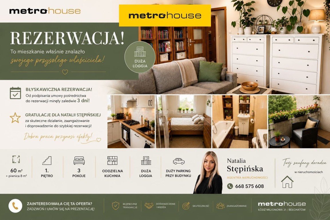 3 pokoje 60 m² Binków Duża loggia