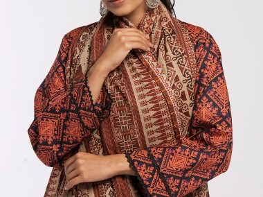 Duża chusta szal dupatta brąz wzór bawełna orient hidżab hijab turban pareo-1