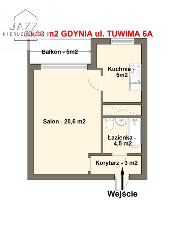 Gdynia Karwiny ul. Tuwima, 33,10 m², 1 pokój widok - Widok 2