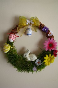 Wianek Wielkanocny, wiosenny stroik na drzwi, okno ręcznie robiony-3