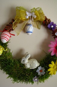 Wianek Wielkanocny, wiosenny stroik na drzwi, okno ręcznie robiony-2