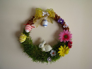 Wianek Wielkanocny, wiosenny stroik na drzwi, okno ręcznie robiony-1