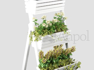 Kwietnik biały drewniany drabinka stojak na kwiaty-1