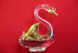 Ptak - Łabędź złocony - figurka ze szkła w stylu Murano - 4,5 x 3,5 x 2 cm