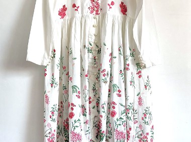 Piękna sukienka orientalna rozkloszowana bawełna S 36 biała kwiaty haft orient-1