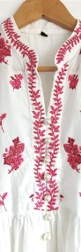 Piękna sukienka orientalna rozkloszowana bawełna S 36 biała kwiaty haft orient-4
