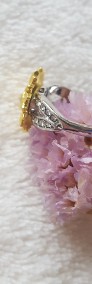 Nowy pierścionek srebrny kolor złoty kwiat słonecznik stokrotka cyrkonia-3