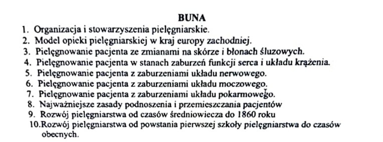 "BUNA" - Praca zaliczeniowa z dziedziny - Pielęgniarstwo. Poziom Studia -1