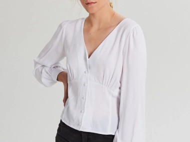 Nowa biała bluzka Cropp M 38 koszula wiskoza retro pin up elegancka guziki-1