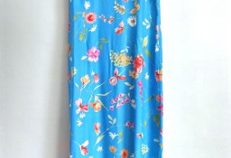 Prosta sukienka długa vintage niebieska w kolorowe kwiaty lata 1990 wiskoza lato