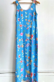 Prosta sukienka długa vintage niebieska w kolorowe kwiaty lata 1990 wiskoza lato-2