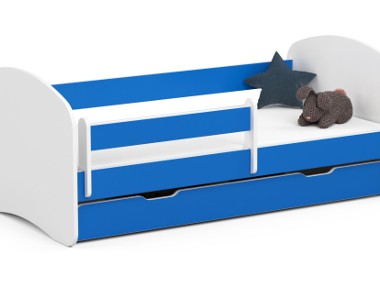 Łóżko dziecięce 160x80 SMILE z materacem i szufladą niebieskie-1